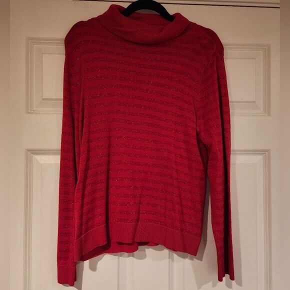 Charter Club red sparkle striped sweater XLP - Picture 1 of 3